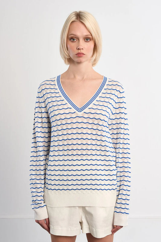 Striped V-neck knit