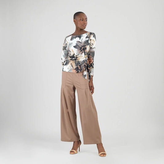 Gauze Knit - Side Tie Waist Top - Petal Whisper