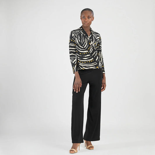 V-Neck Draped Pleat Top - Dots and Stripes