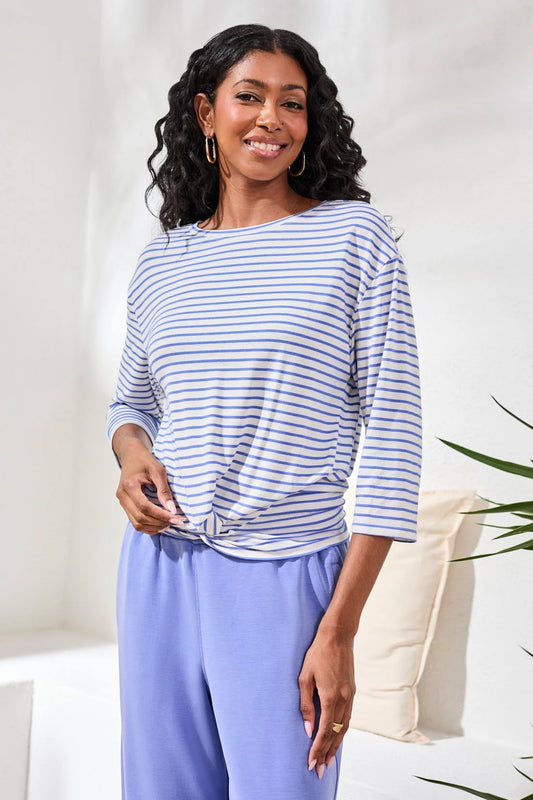 Soft Modal Boat Neck 3/4 Sleeve Top With Knot Detail