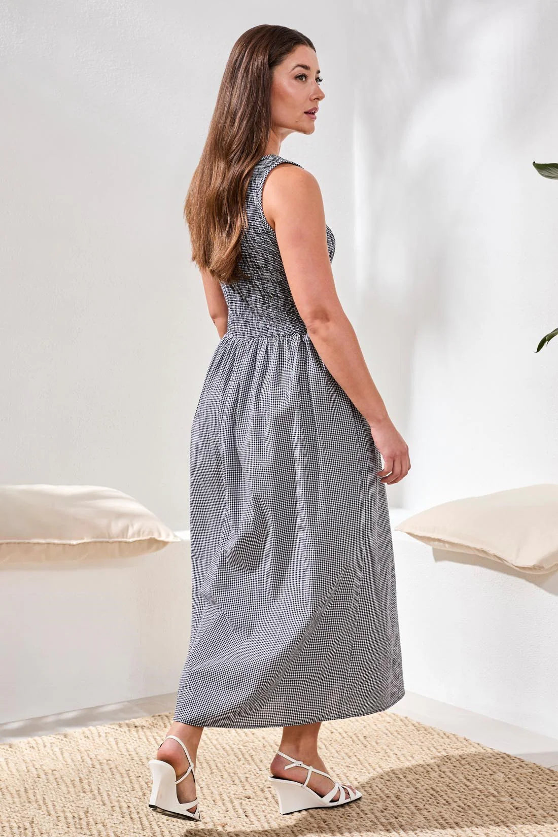 Gingham Smocked-Bodice Maxi Dress