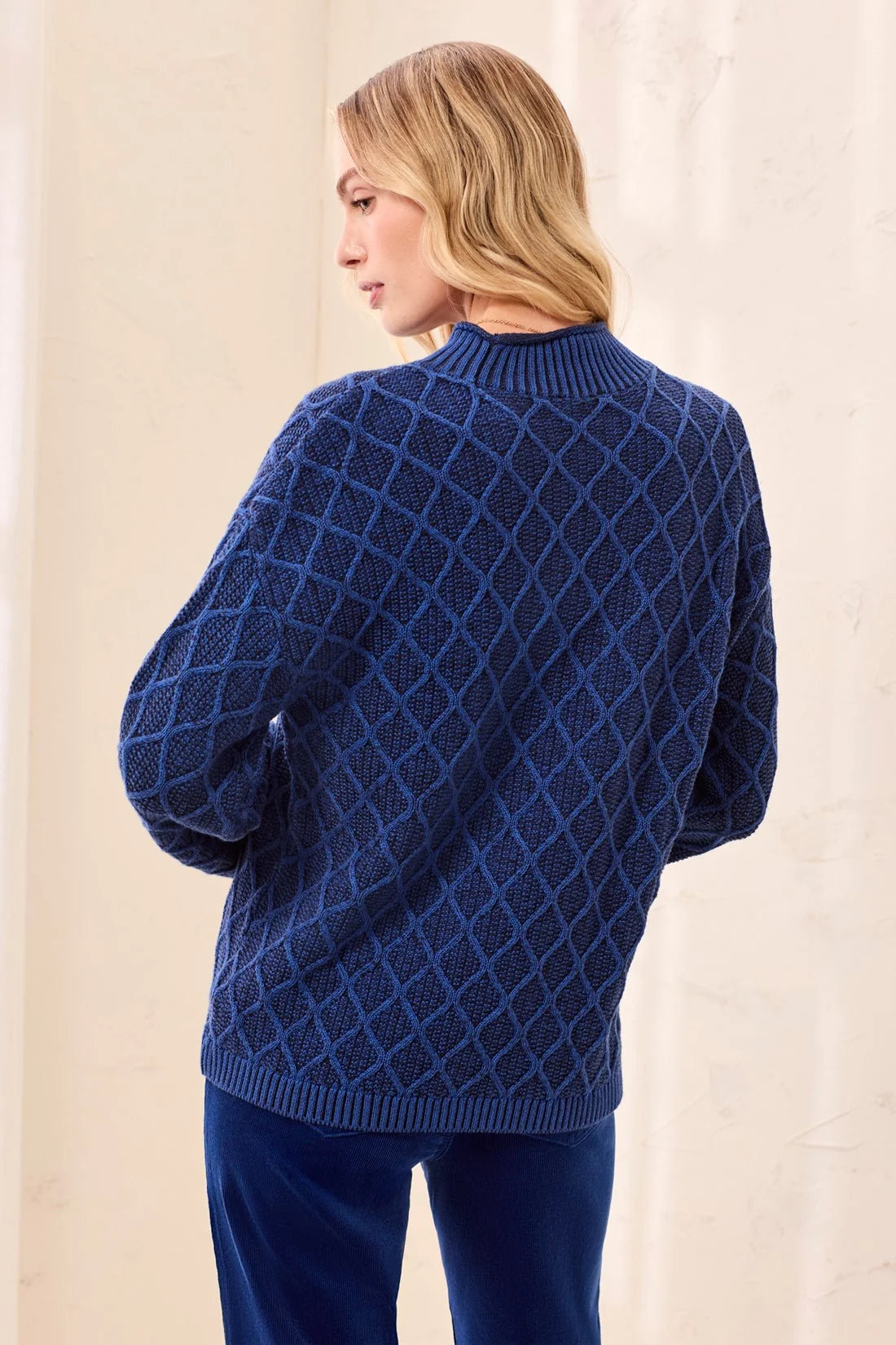 Mixed Cable Knit Long Sleeve Mock Neck Sweater