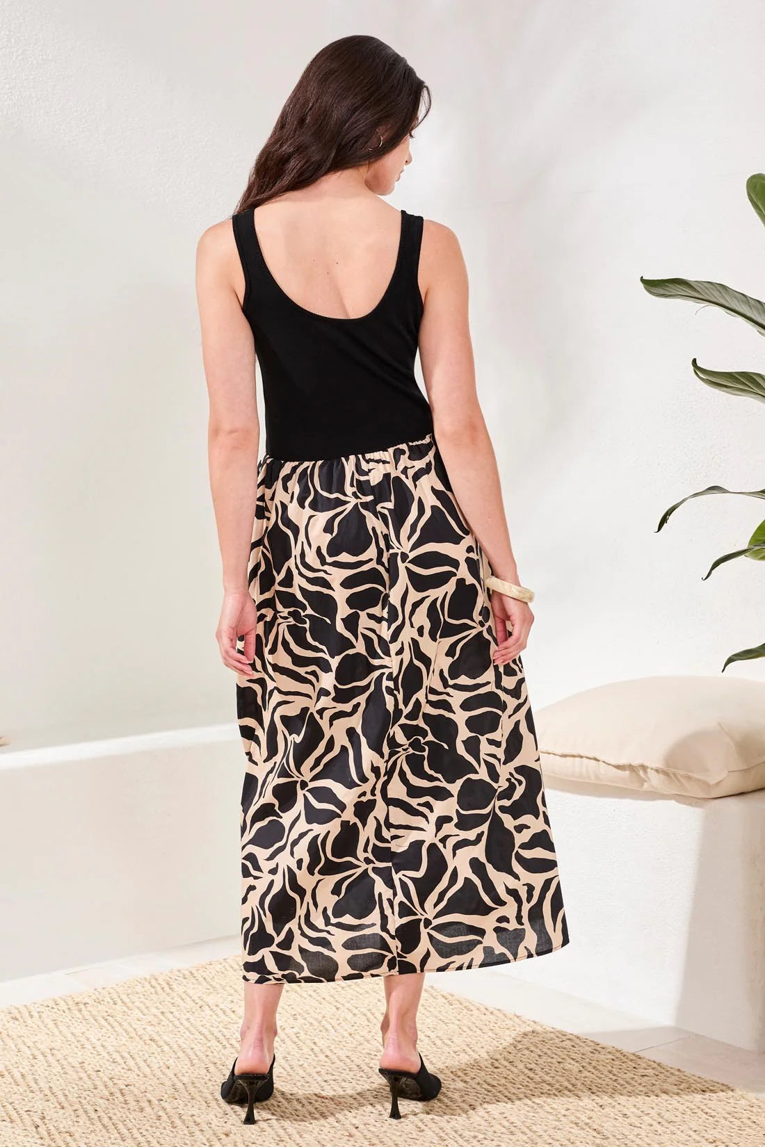 Sleeveless Mixed-Media Twofer Maxi Dress