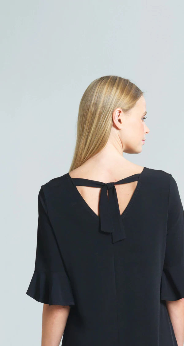 Tulip Cuff Back Tie Dress - Black