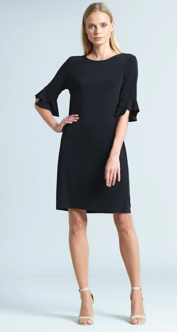 Tulip Cuff Back Tie Dress - Black