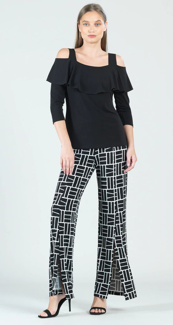 Open Shoulder Ruffle Top - Black