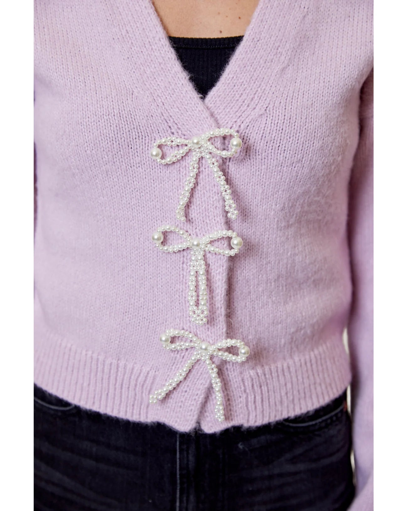 V Neck Gem Bow Cardi