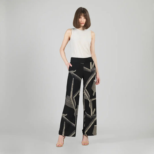 Linear Geo Print Soft Knit Pull-On Pant With Pockets