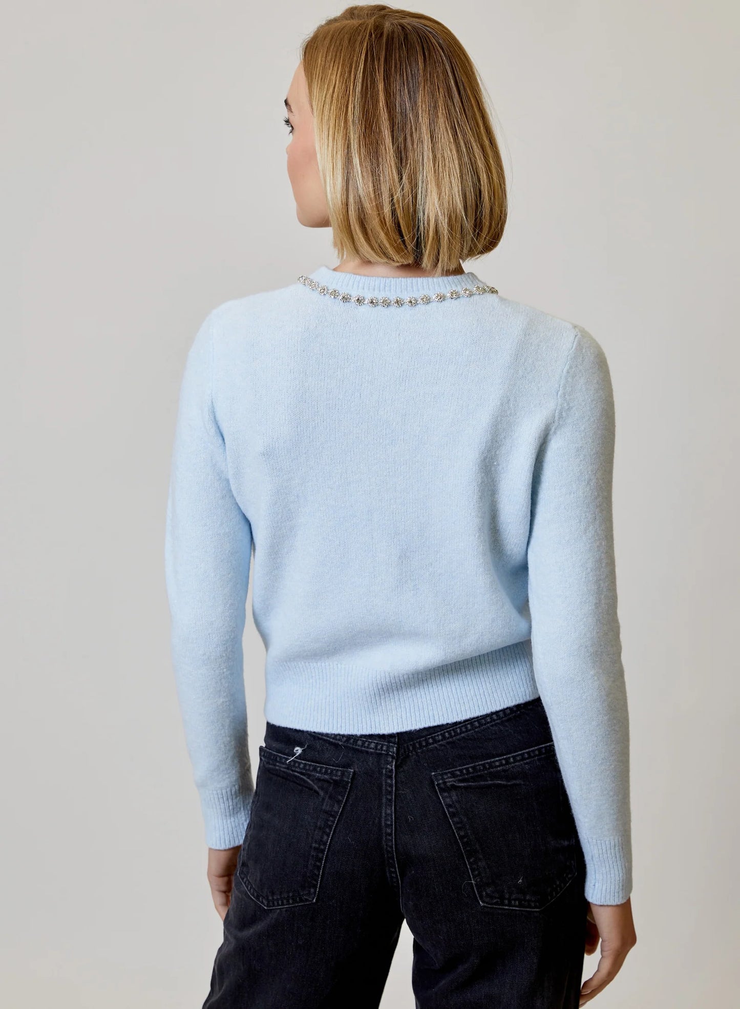 Cloud Blue Gemstone Trim Cardi