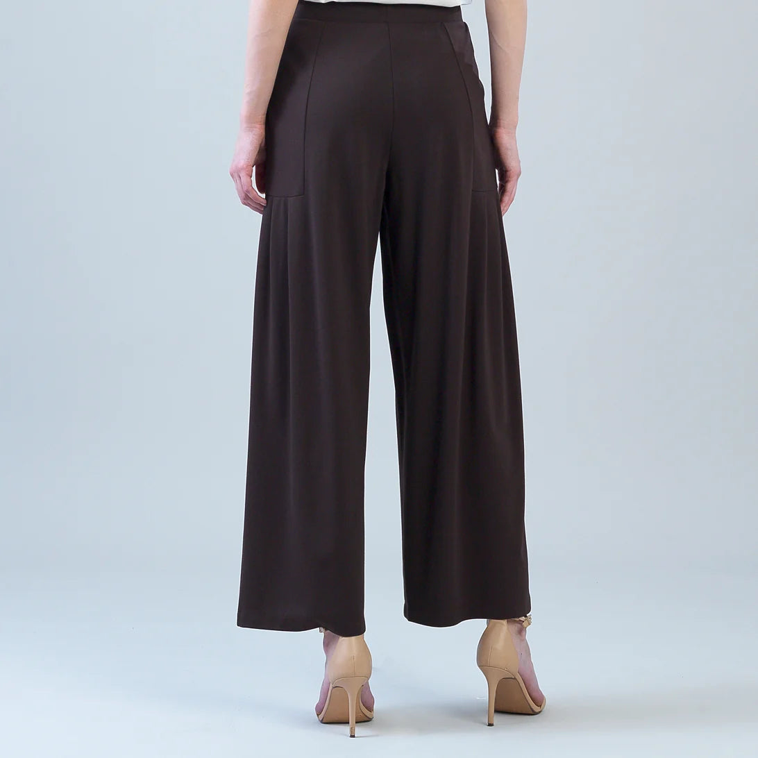 Rayon-Ponte Knit - Pleated Wide Leg Pocket Pants