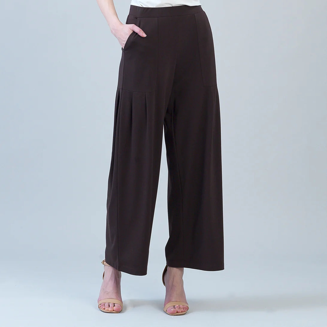 Rayon-Ponte Knit - Pleated Wide Leg Pocket Pants