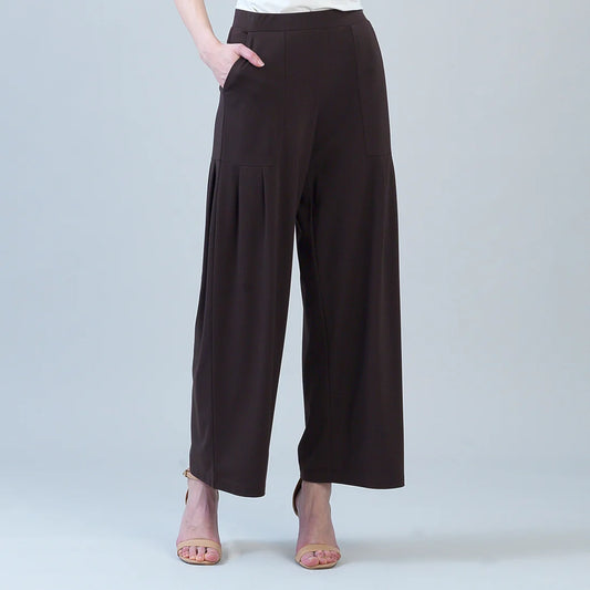 Rayon-Ponte Knit - Pleated Wide Leg Pocket Pants