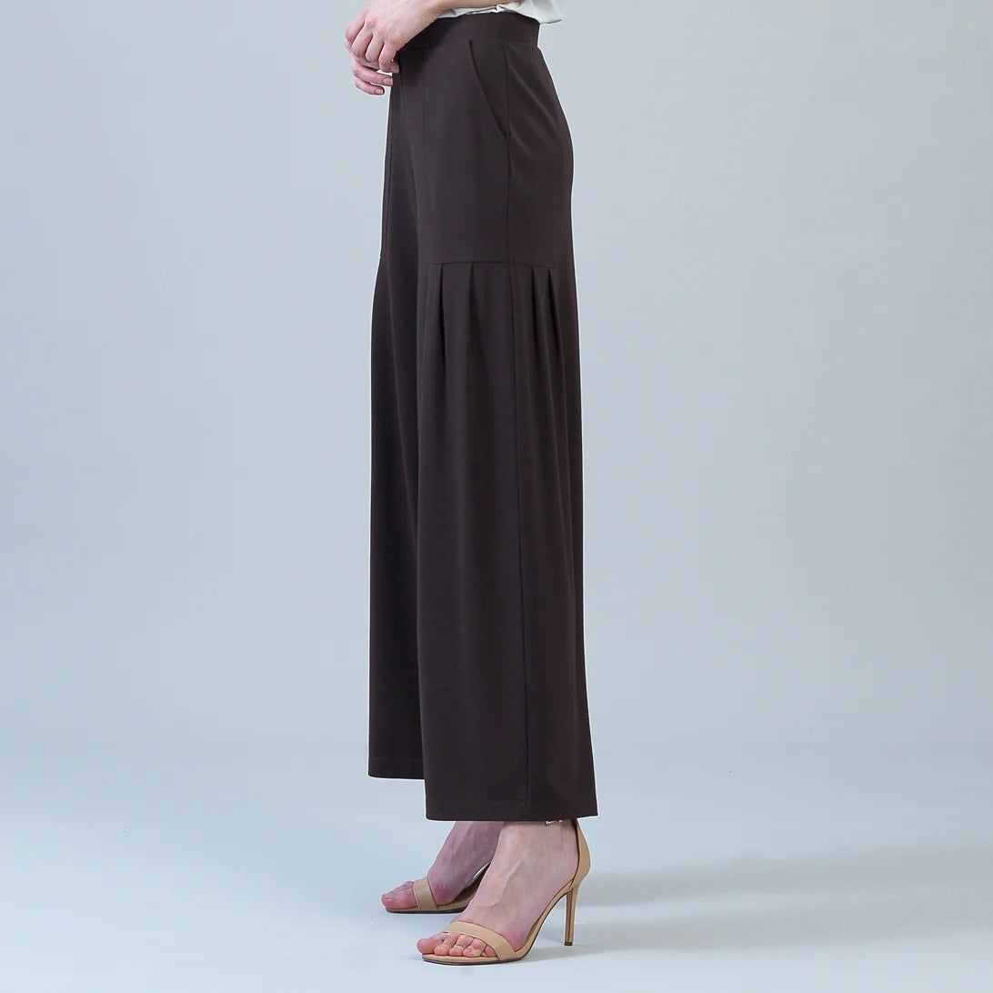 Rayon-Ponte Knit - Pleated Wide Leg Pocket Pants