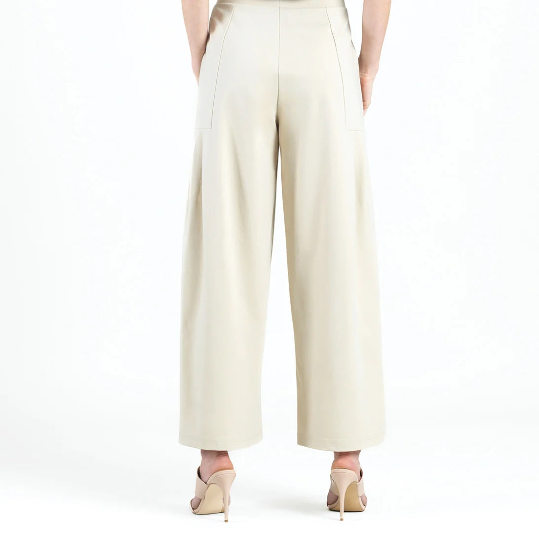 Rayon-Ponte Knit - Pleated Wide Leg Pocket Pants