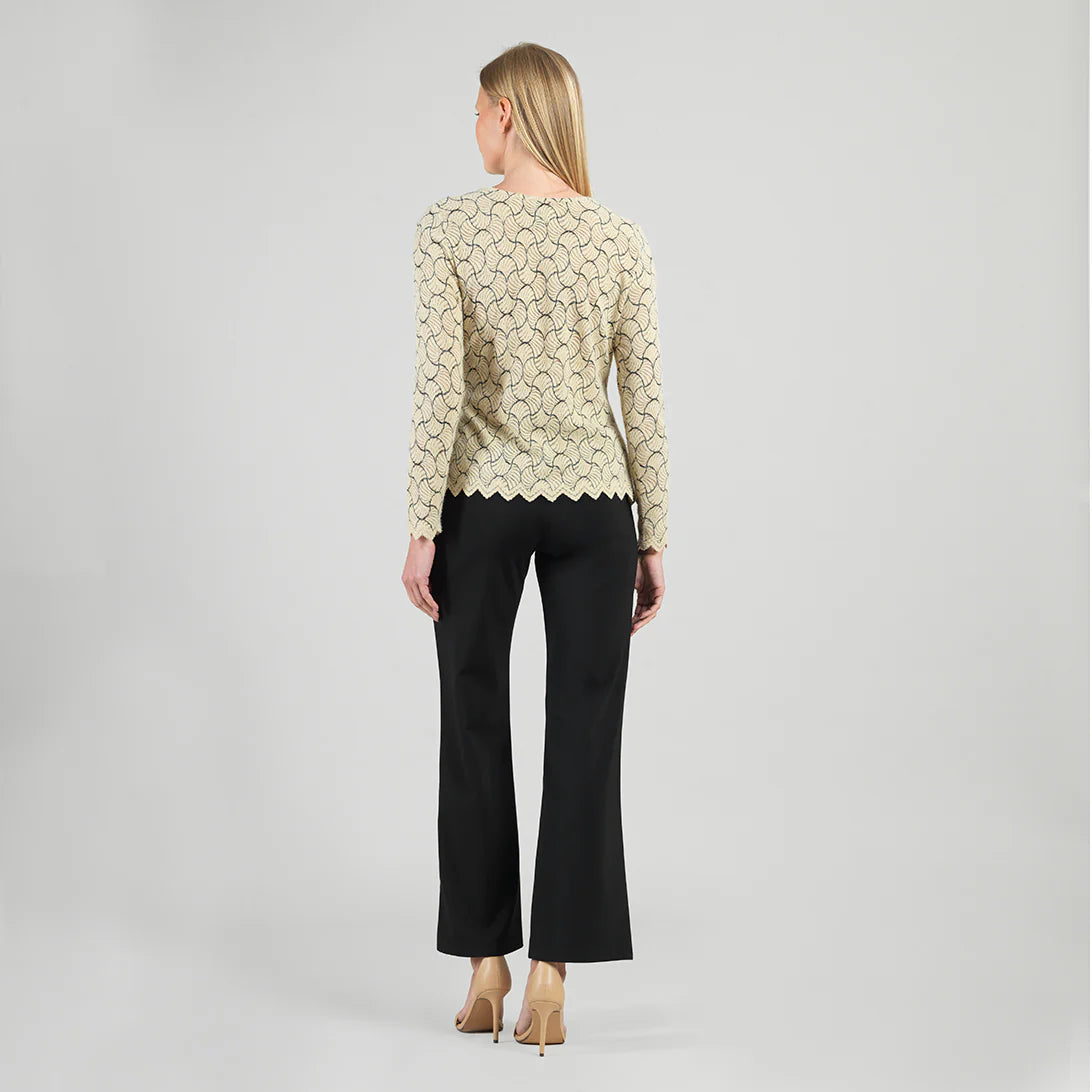Crochet Knit - Side Tie Waist Sweater Top - Fan Shell