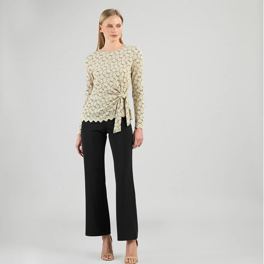 Crochet Knit - Side Tie Waist Sweater Top - Fan Shell