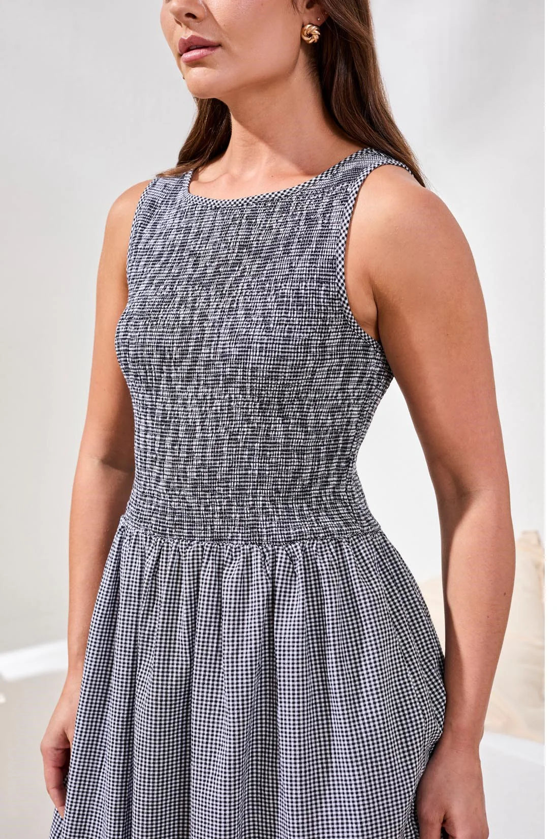 Gingham Smocked-Bodice Maxi Dress