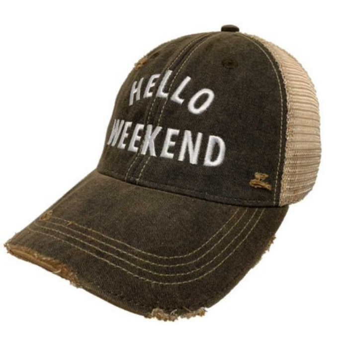 hello weekend trucker hat