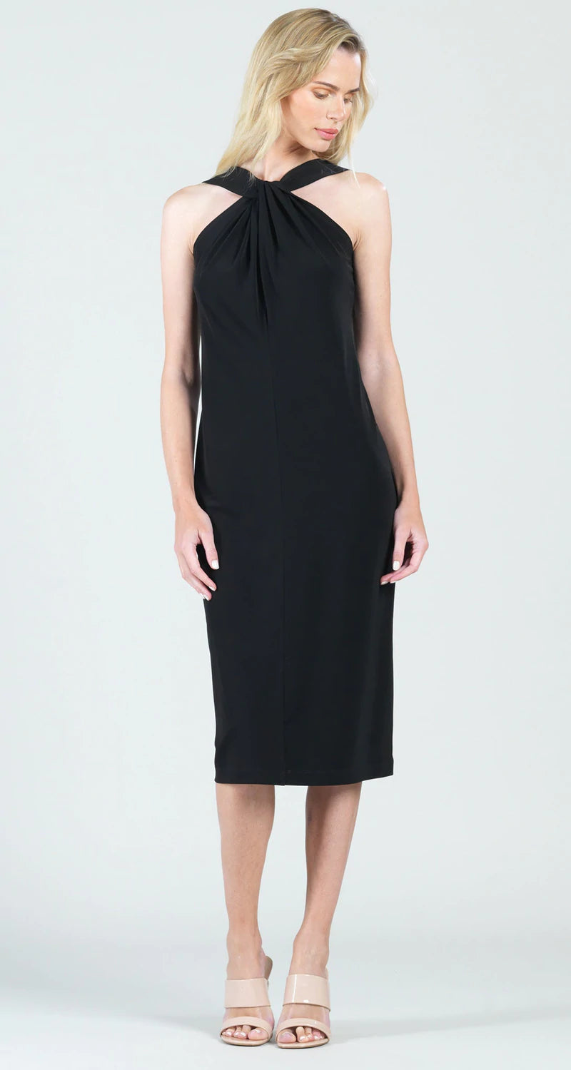 Grecian Halter Midi Sheath Dress - Black